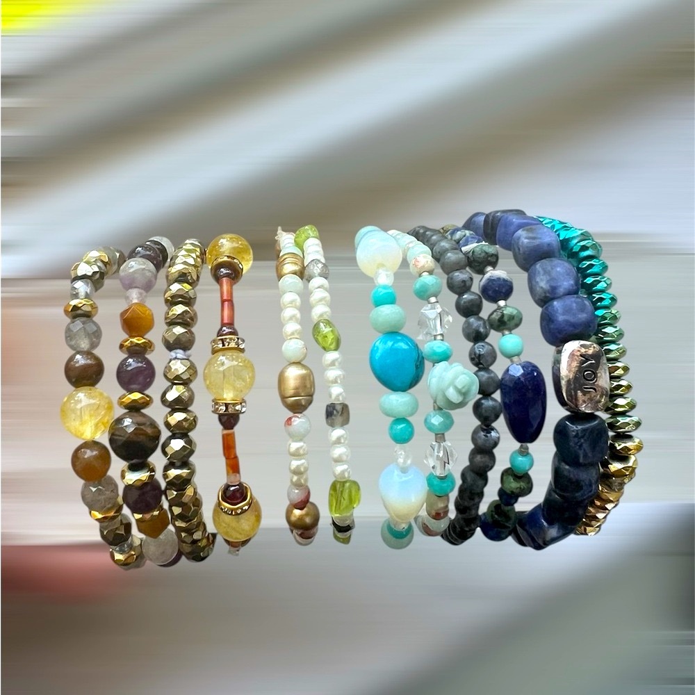 Natural Gemstone Gold and Silver Beaded Bracelets